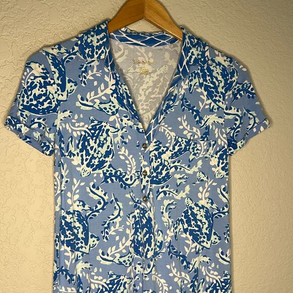 Lilly Pulitzer Sadie Polo Dress Blue Turtle UPF 50+ Preppy Resortwear Vacation - Picture 4 of 9